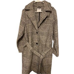Old Navy Houndstooth Belted Coat – Black & White, Size L